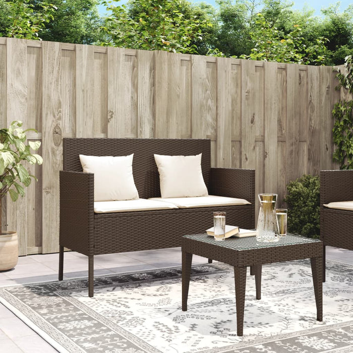 Panca da Giardino con Cuscini Marrone in Polyrattan 365772