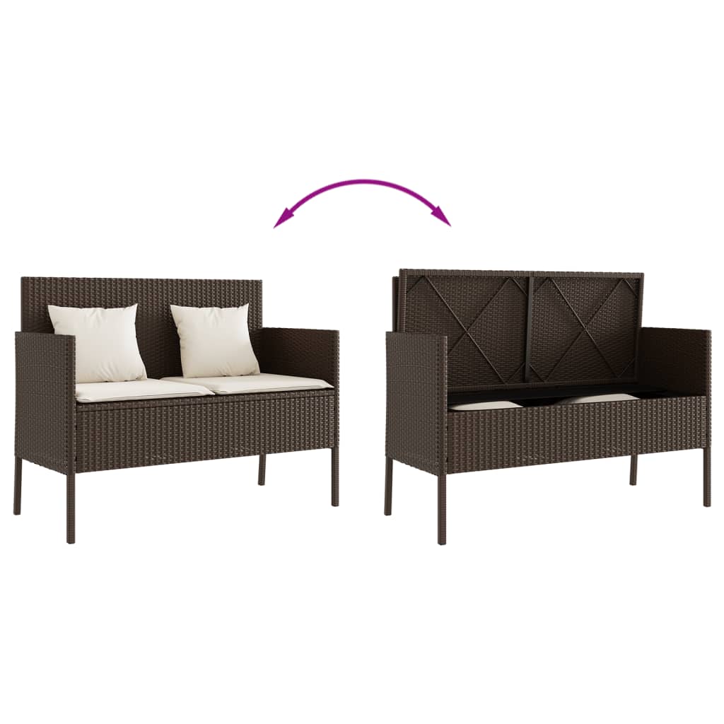 Panca da Giardino con Cuscini Marrone in Polyrattan 365772