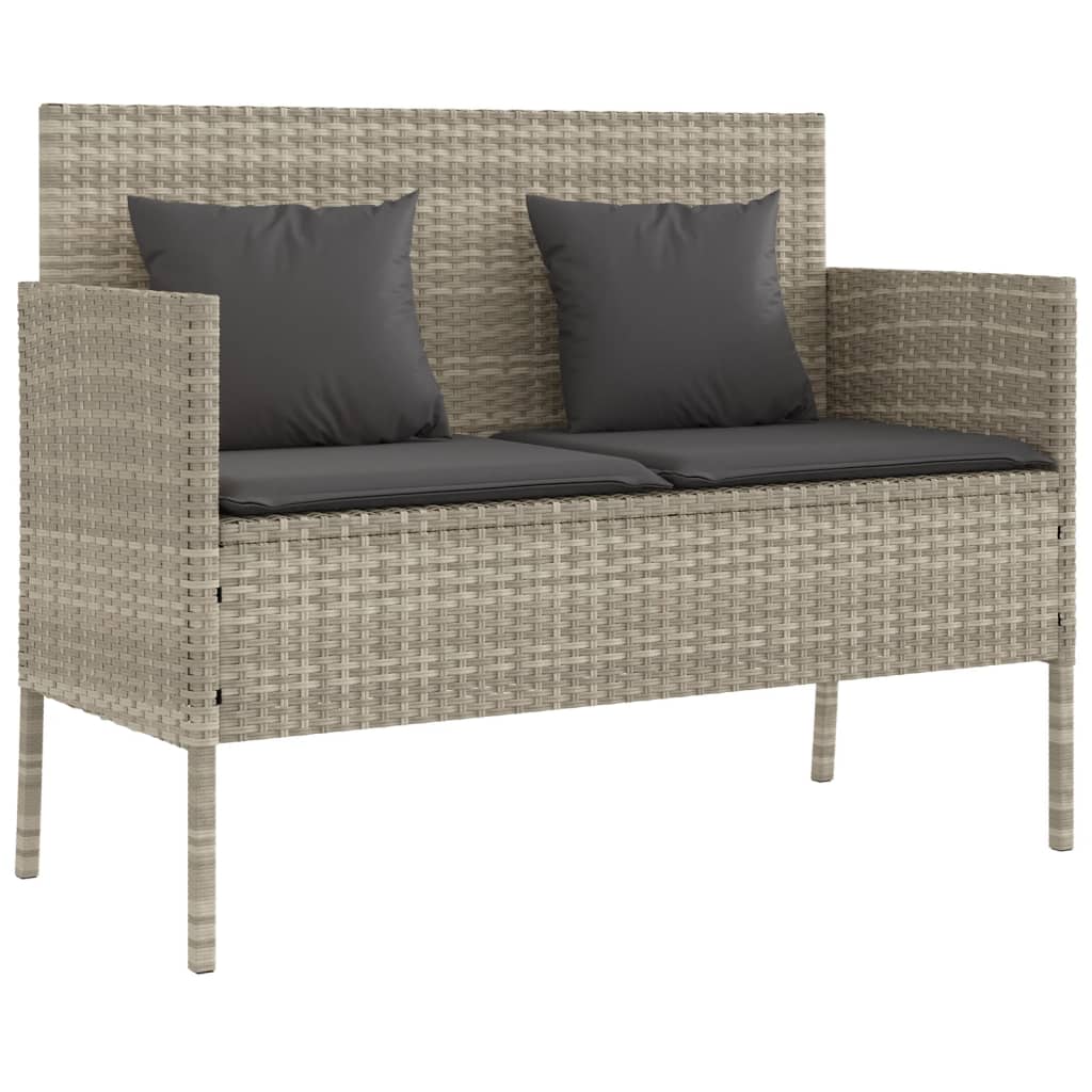 Panca da Giardino con Cuscini Grigio Chiaro in Polyrattan 365776