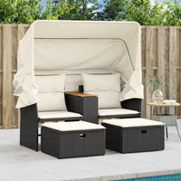 Divano Giardino 2 Posti-Sofa da Giardino-Divanetto da esterno Baldacchino e Sgabelli Nero Polyrattan 692730