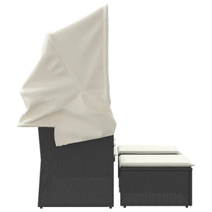 Divano Giardino 2 Posti-Sofa da Giardino-Divanetto da esterno Baldacchino e Sgabelli Nero Polyrattan 692730