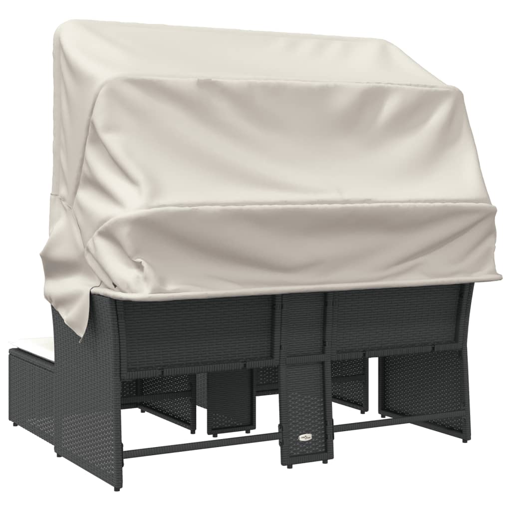 Divano Giardino 2 Posti-Sofa da Giardino-Divanetto da esterno Baldacchino e Sgabelli Nero Polyrattan 692730