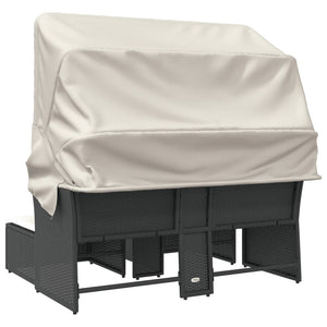 Divano Giardino 2 Posti-Sofa da Giardino-Divanetto da esterno Baldacchino e Sgabelli Nero Polyrattan 692730