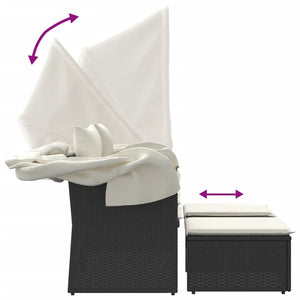 Divano Giardino 2 Posti-Sofa da Giardino-Divanetto da esterno Baldacchino e Sgabelli Nero Polyrattan 692730