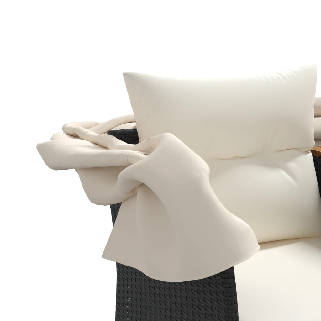 Divano Giardino 2 Posti-Sofa da Giardino-Divanetto da esterno Baldacchino e Sgabelli Nero Polyrattan 692730