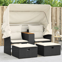 Divano Giardino 2 Posti-Sofa da Giardino-Divanetto da esterno Baldacchino e Sgabelli Nero Polyrattan 692730