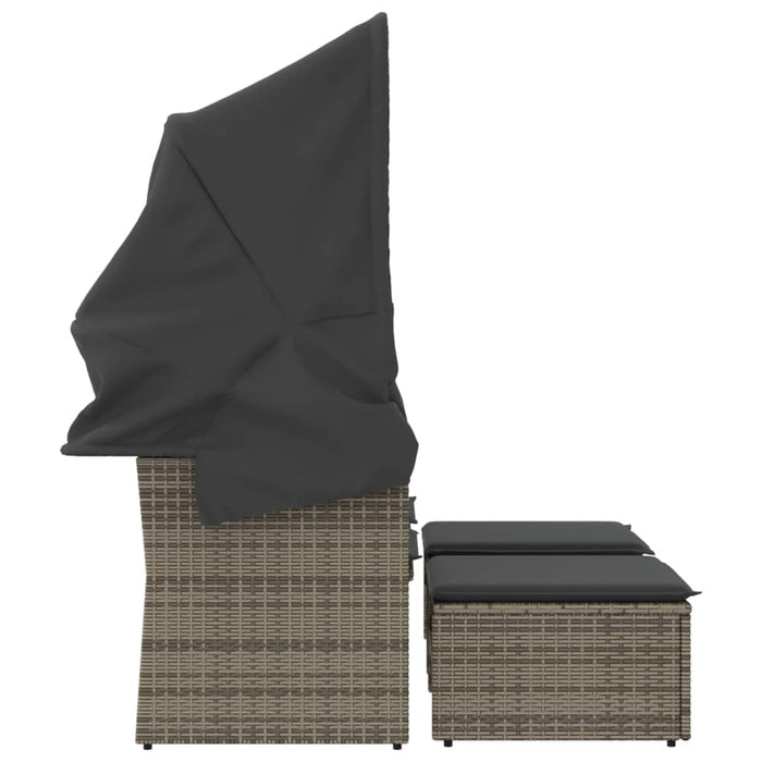 Divano Giardino 2 Posti-Sofa da Giardino-Divanetto da esterno Baldacchino e Sgabelli Grigio Polyrattan 941259