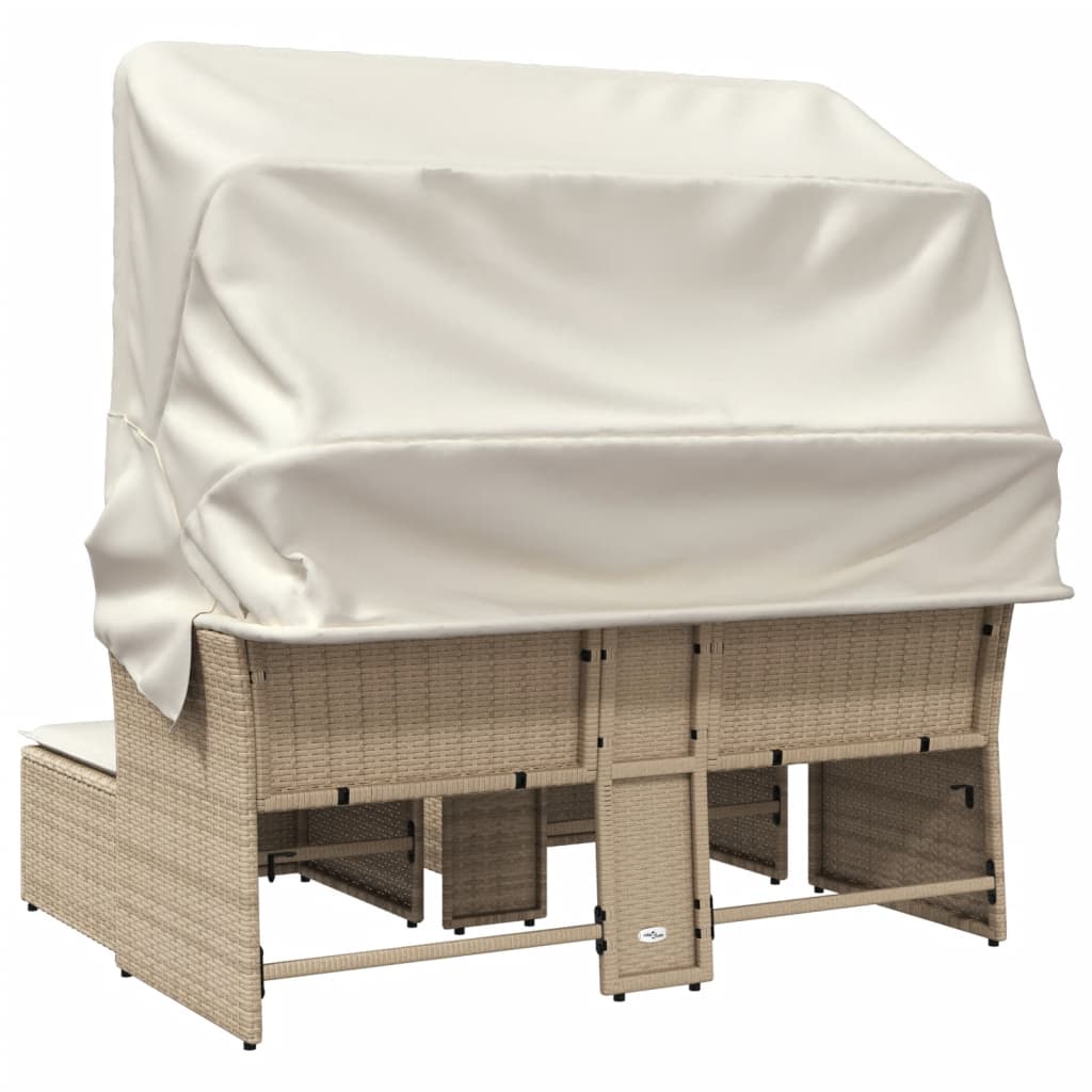 Divano Giardino 2 Posti Baldacchino e Sgabelli Beige Polyrattan 365802