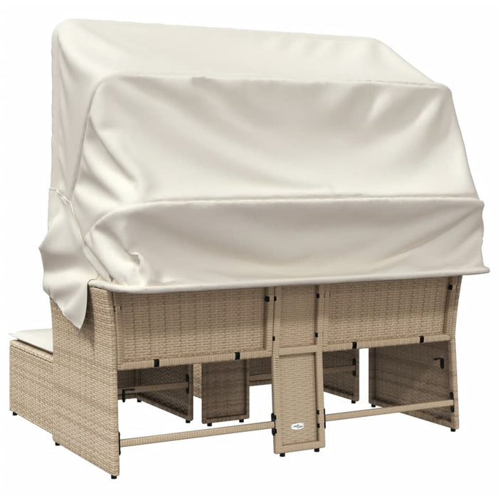 Divano Giardino 2 Posti Baldacchino e Sgabelli Beige Polyrattan 365802