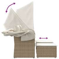 Divano Giardino 2 Posti Baldacchino e Sgabelli Beige Polyrattan 365802