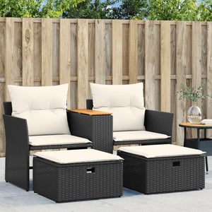 Divano da Giardino 2 Posti con Sgabelli Nero in Polyrattancod mxl 88196