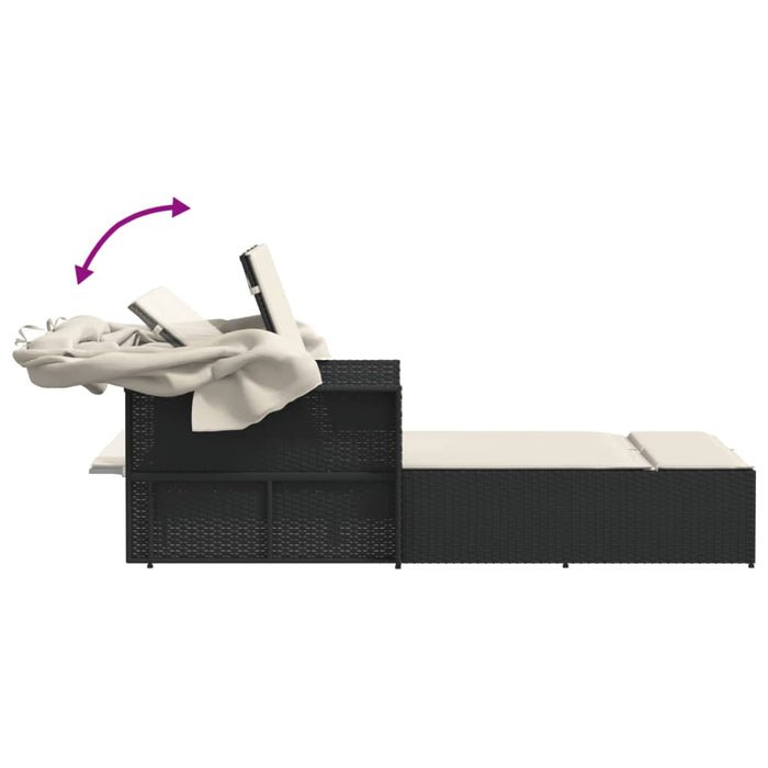 Lettino Prendisole Doppio Baldacchino e Cuscini Nero Polyrattan 365806