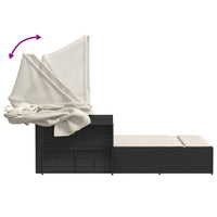 Lettino Prendisole Doppio Baldacchino e Cuscini Nero Polyrattan 365806