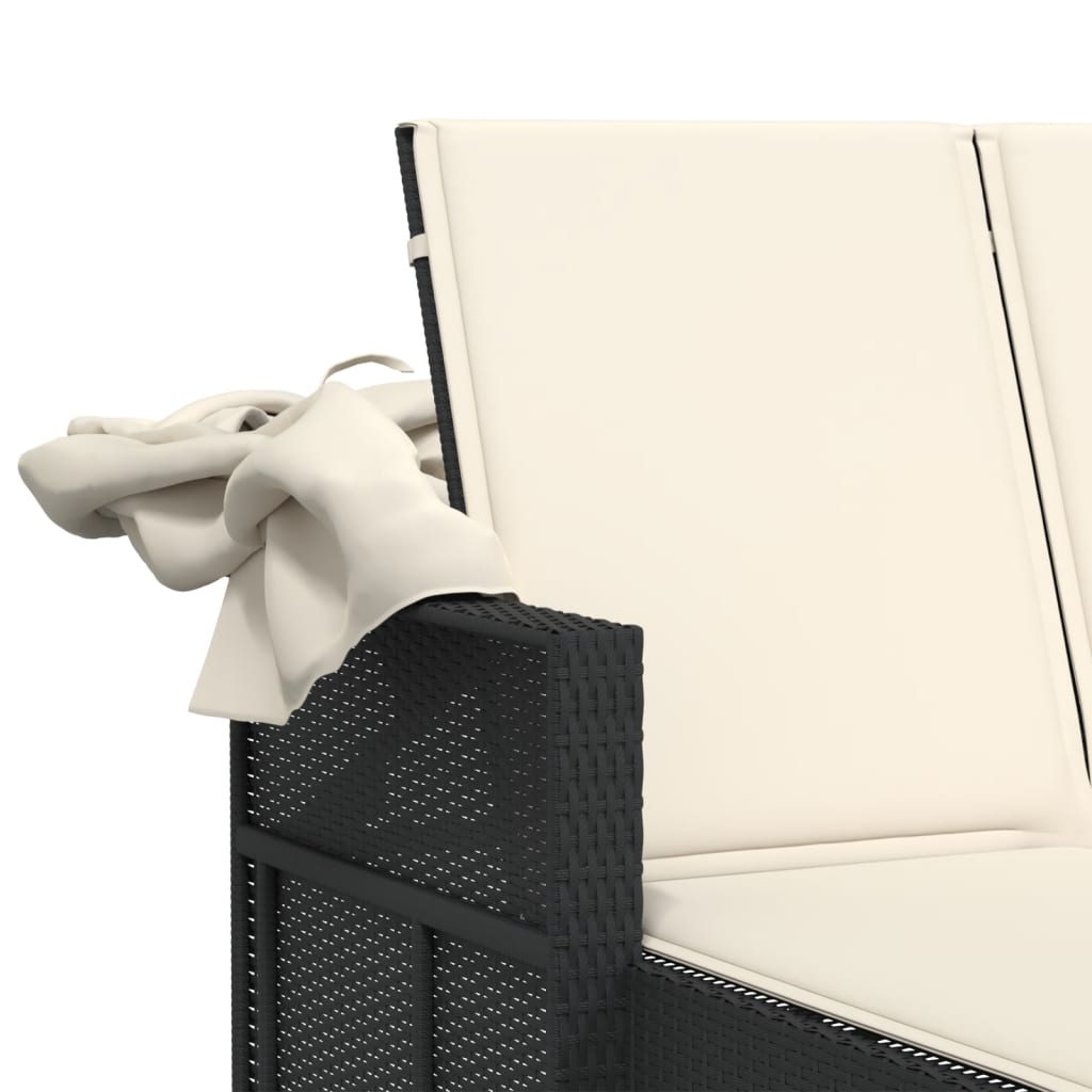 Lettino Prendisole Doppio Baldacchino e Cuscini Nero Polyrattan 365806