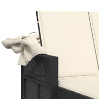 Lettino Prendisole Doppio Baldacchino e Cuscini Nero Polyrattan 365806