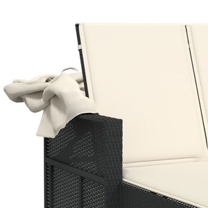 Lettino Prendisole Doppio Baldacchino e Cuscini Nero Polyrattan 365806