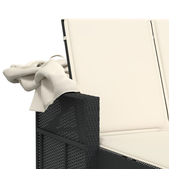 Lettino Prendisole Doppio Baldacchino e Cuscini Nero Polyrattan 365806