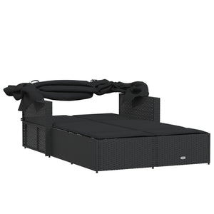 Lettino Prendisole Doppio Baldacchino e Cuscini Nero Polyrattan 365807