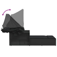 Lettino Prendisole Doppio Baldacchino e Cuscini Nero Polyrattan 365807