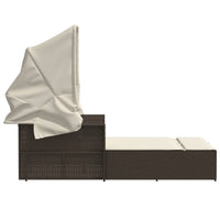 Lettino Doppio con Baldacchino e Cuscini Marrone in Polyrattan 365808