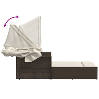 Lettino Doppio con Baldacchino e Cuscini Marrone in Polyrattan 365808