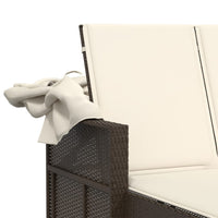 Lettino Doppio con Baldacchino e Cuscini Marrone in Polyrattan 365808