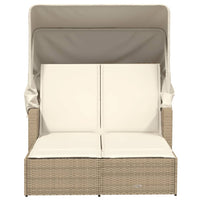 Lettino Doppio con Baldacchino e Cuscini Beige in Polyrattan 365810