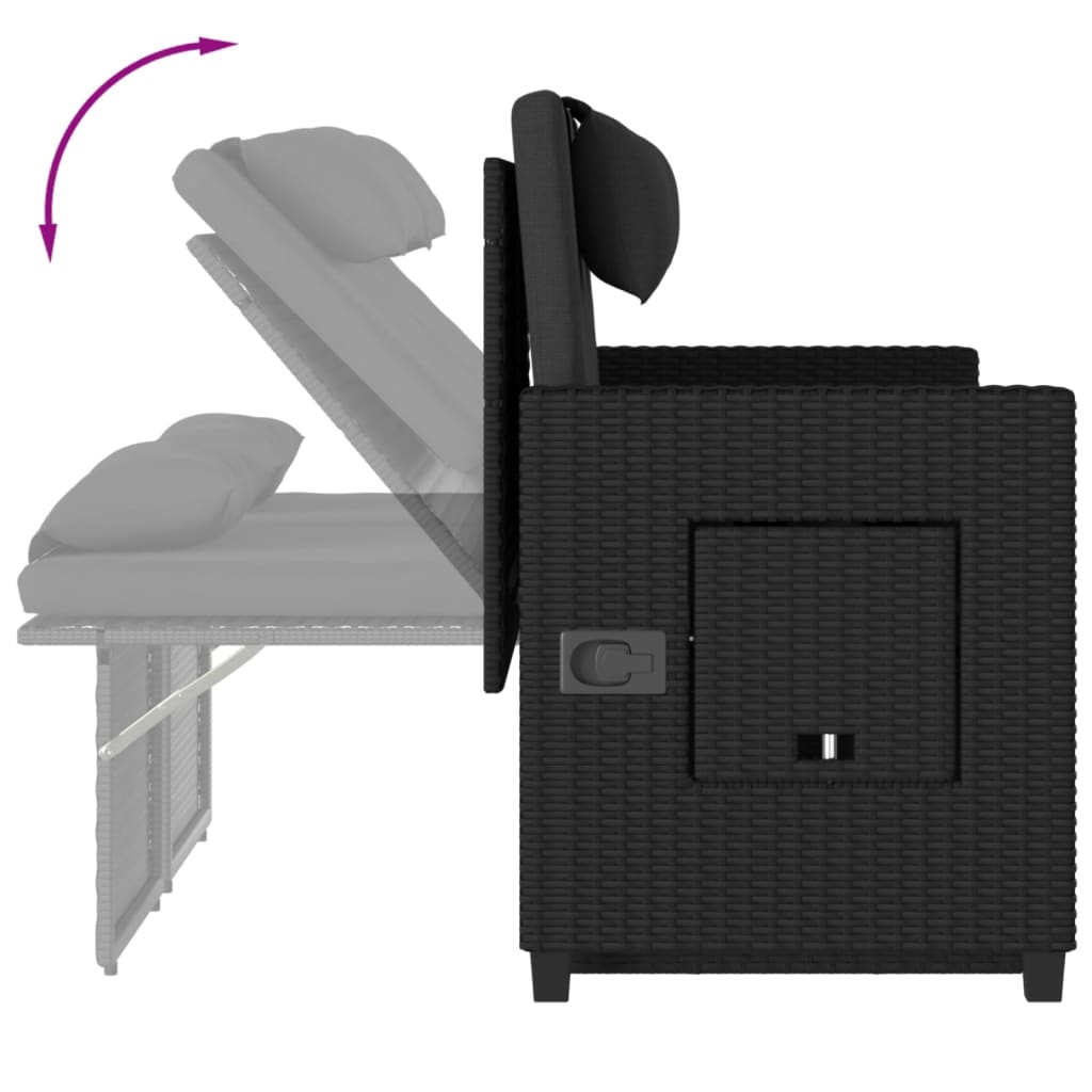 Panca Reclinabile da Giardino con Cuscini Nera in Polyrattan 365817