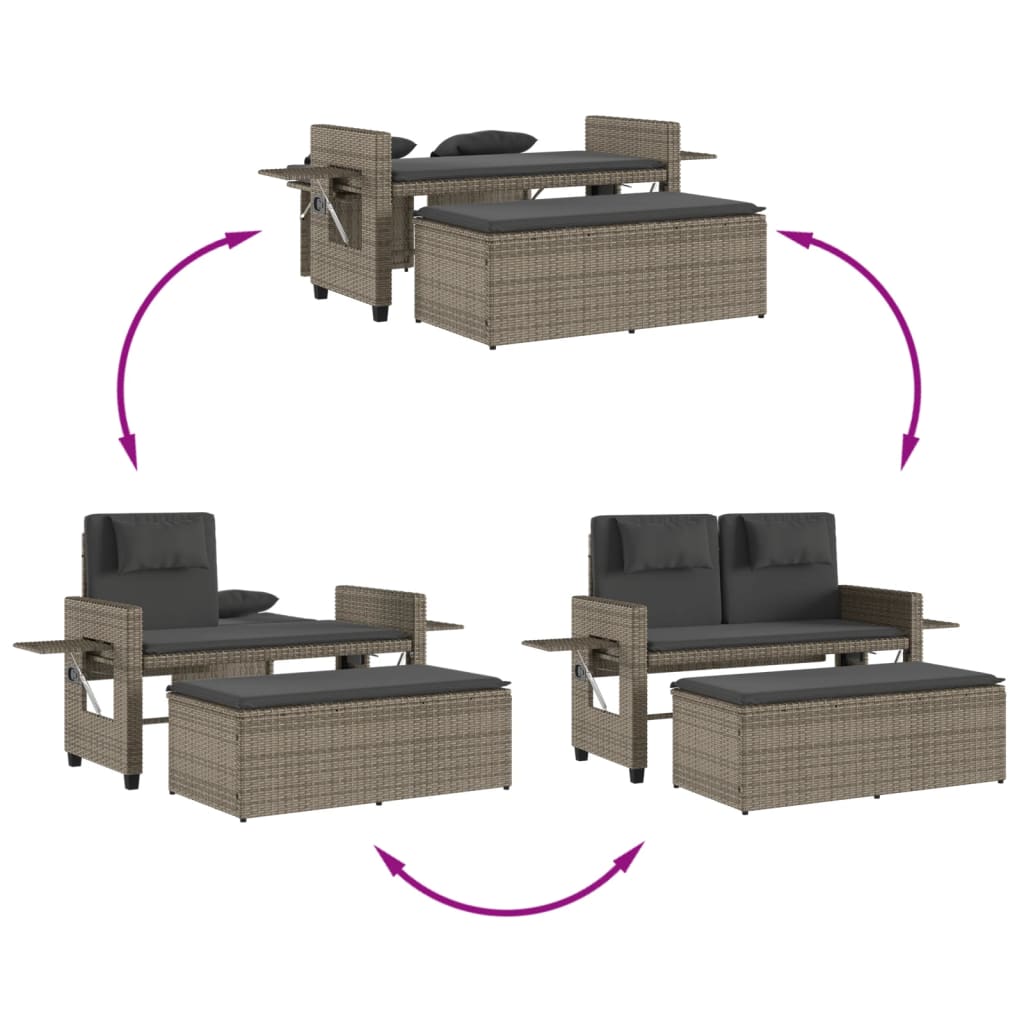 Panca Reclinabile da Giardino con Cuscini Grigia in Polyrattan 365819