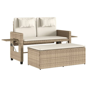 Panca Reclinabile da Giardino con Cuscini Beige in Polyrattan 365820