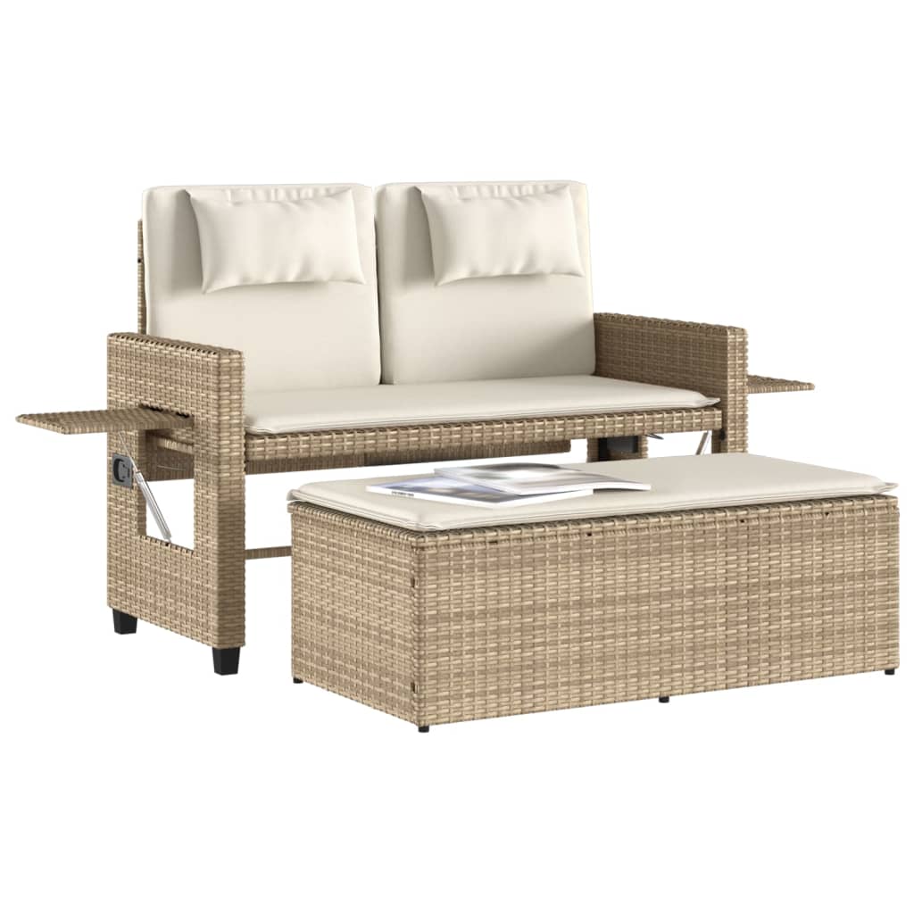 Panca Reclinabile da Giardino con Cuscini Beige in Polyrattan 365820