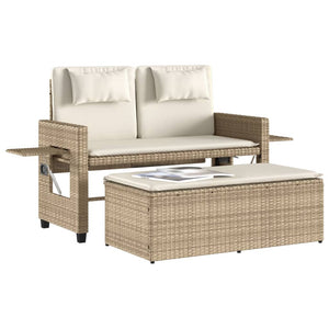 Panca Reclinabile da Giardino con Cuscini Beige in Polyrattan 365820
