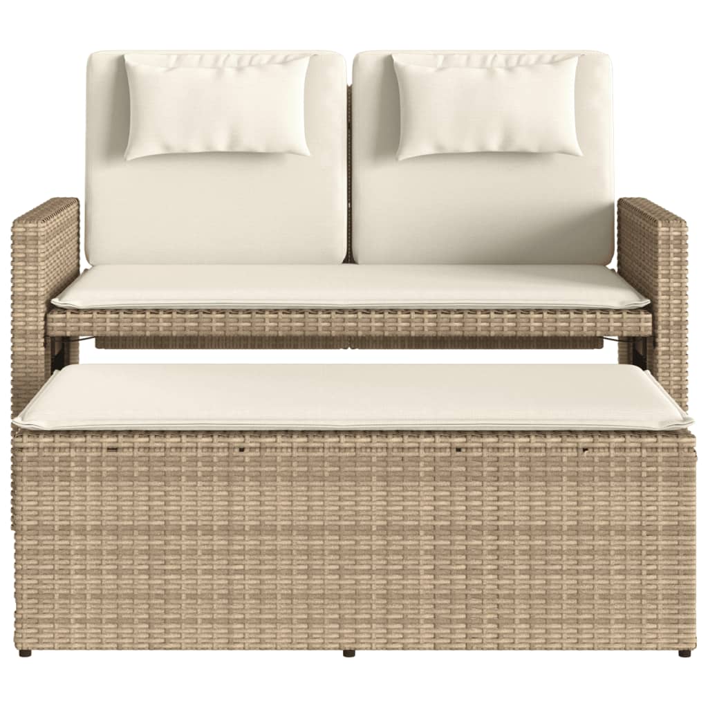 Panca Reclinabile da Giardino con Cuscini Beige in Polyrattan 365820