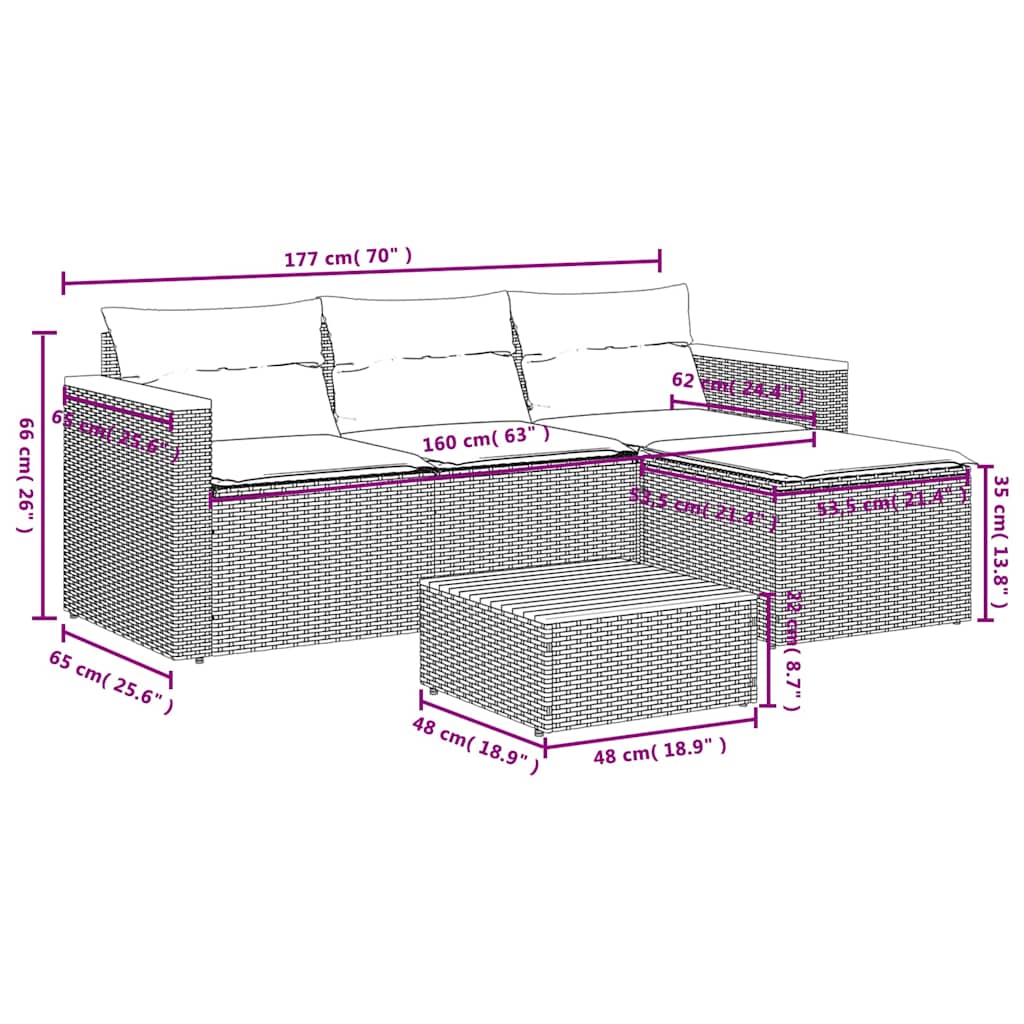 Set Divani da Giardino 3 pz con Cuscini in Polyrattan Nero