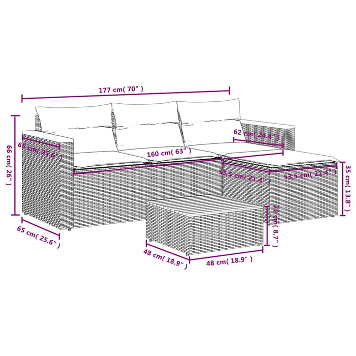 Set Divano da Giardino 3 pz con Cuscini-Sofa da Giardino-Divanetto da esterno Beige in Polyrattan 106799