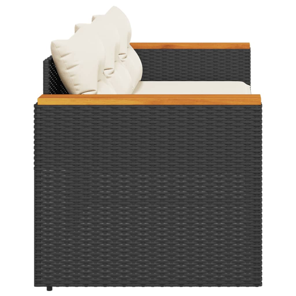 Divano da Giardino a 3 Posti con Cuscini Nero in Polyrattan 365829