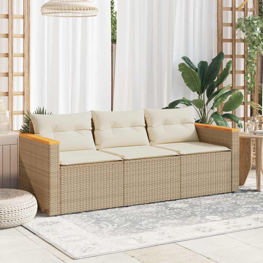 Divano da Giardino con Cuscini a 3 Posti Beige in Polyrattan 365831