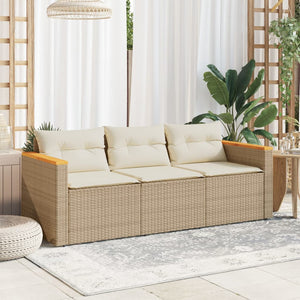 Divano da Giardino con Cuscini a 3 Posti Beige in Polyrattan 365831