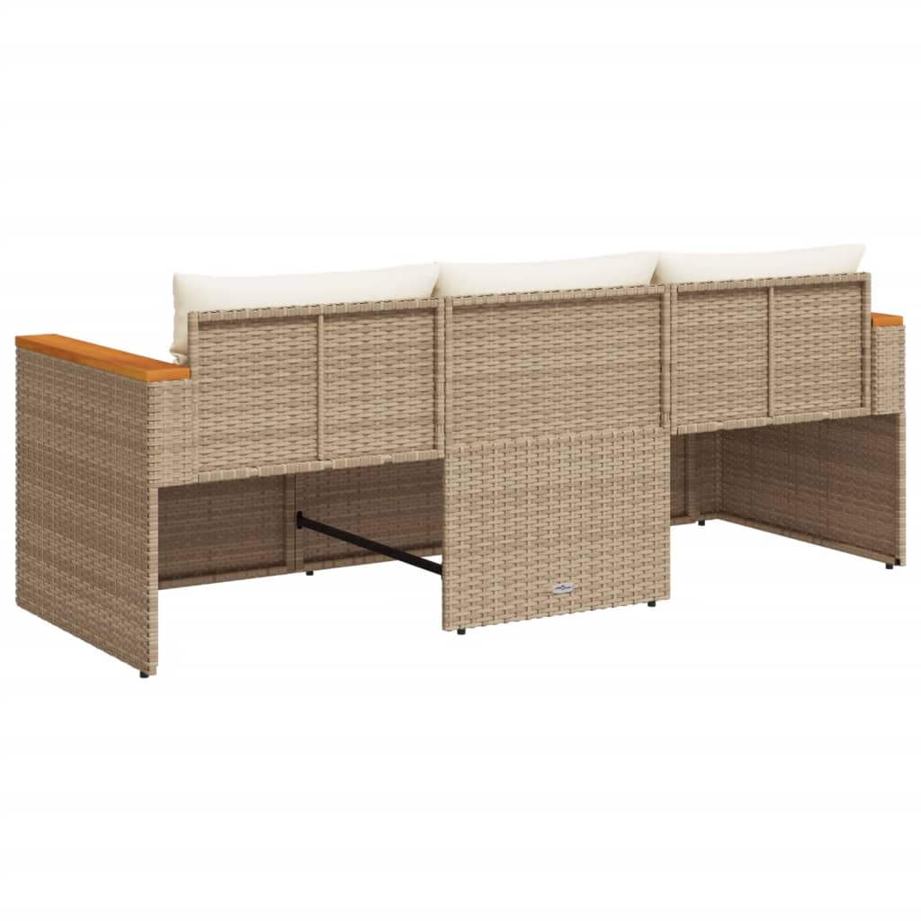 Divano da Giardino con Cuscini a 3 Posti Beige in Polyrattan 365831
