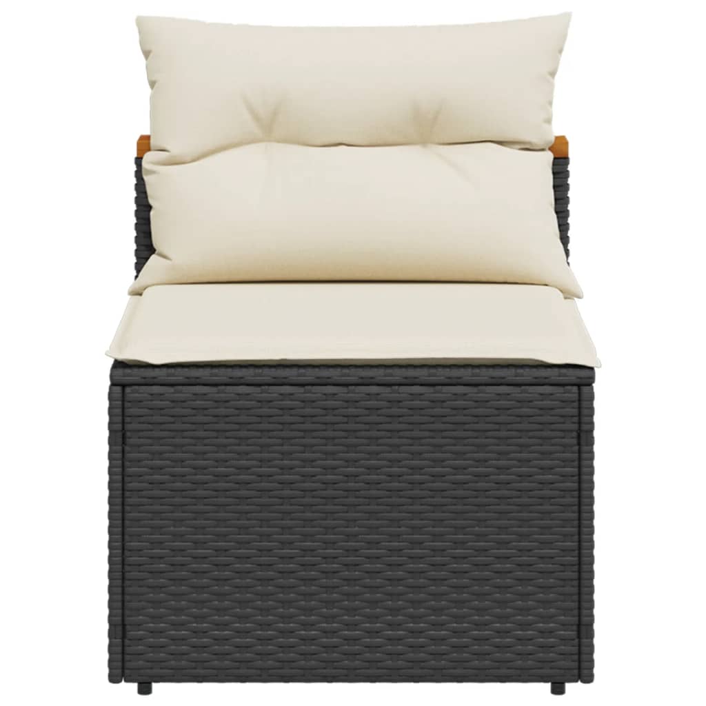 Divano Giardino Senza Braccioli con Cuscini 2pz-Sofa da Giardino-Divanetto da esterno Nero Polyrattan