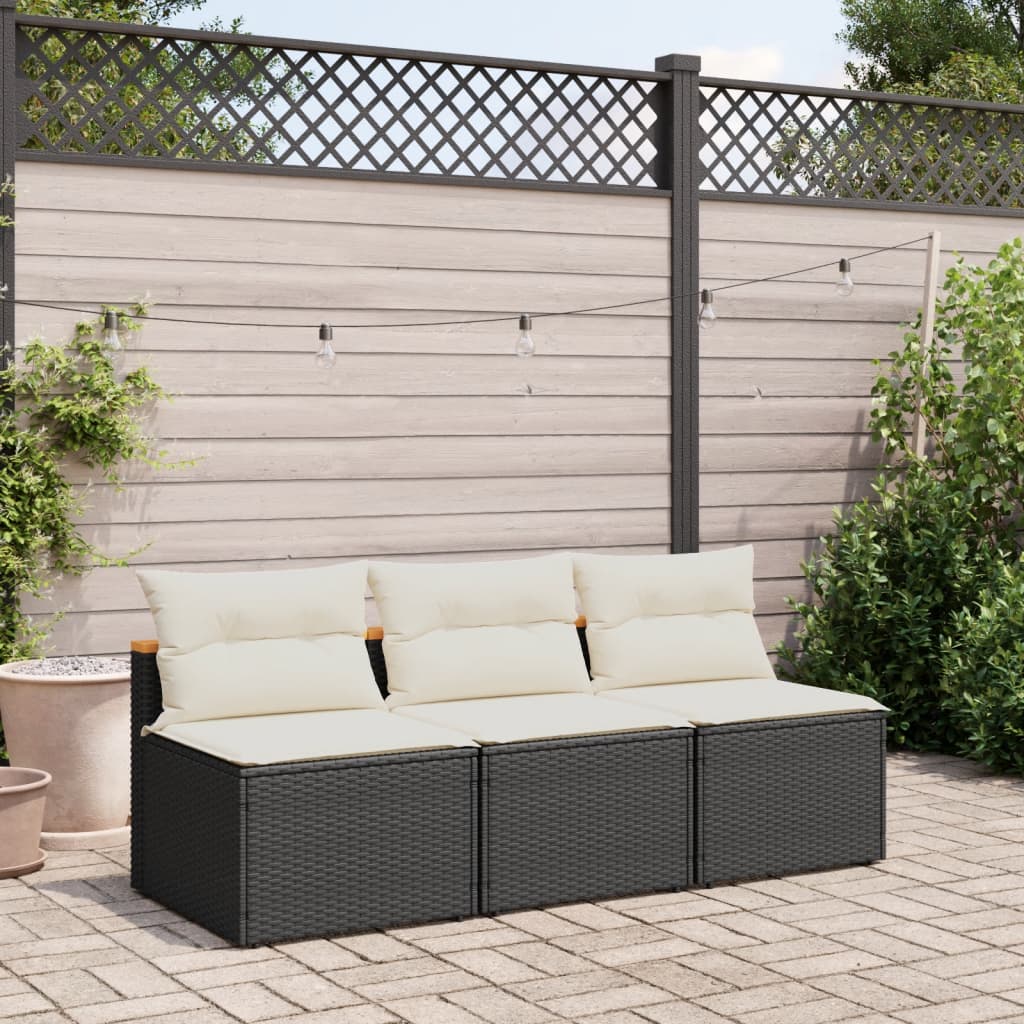 Divano Giardino Senza Braccioli con Cuscini 2pz-Sofa da Giardino-Divanetto da esterno Nero Polyrattan