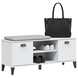 Panca Portascarpe VIKEN Bianca 106x35x45 cm Legno Massello Pino
