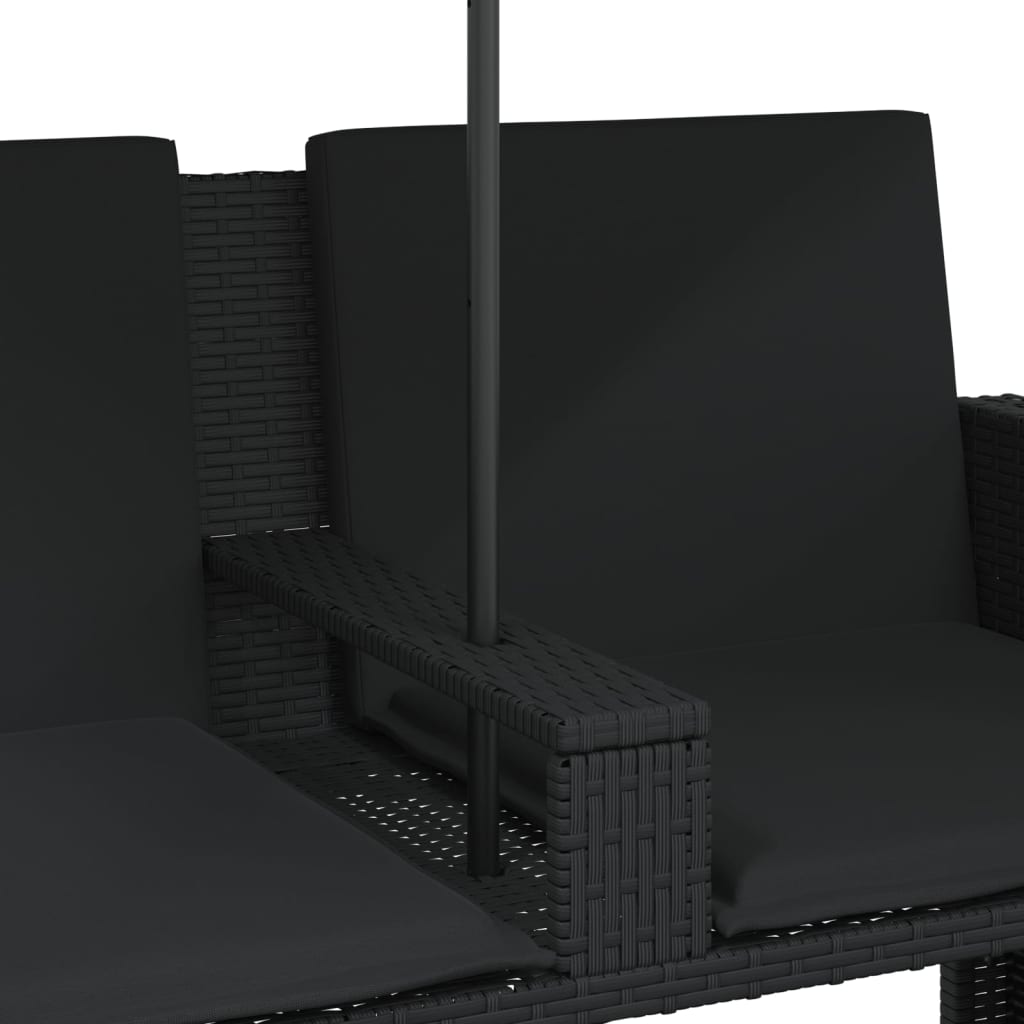 Divano Giardino 2 Posti-Sofa da Giardino-Divanetto da esterno Ombrellone e Sgabelli Nero Polyrattan 270598