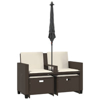 vidaXL Divano Giardino 2Posti Ombrellone e Sgabelli Marrone Polyrattan
