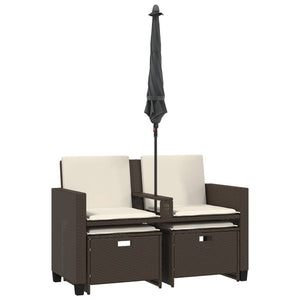 vidaXL Divano Giardino 2Posti Ombrellone e Sgabelli Marrone Polyrattan
