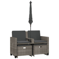 vidaXL Divano Giardino 2Posti Ombrellone e Sgabelli Grigio Polyrattan