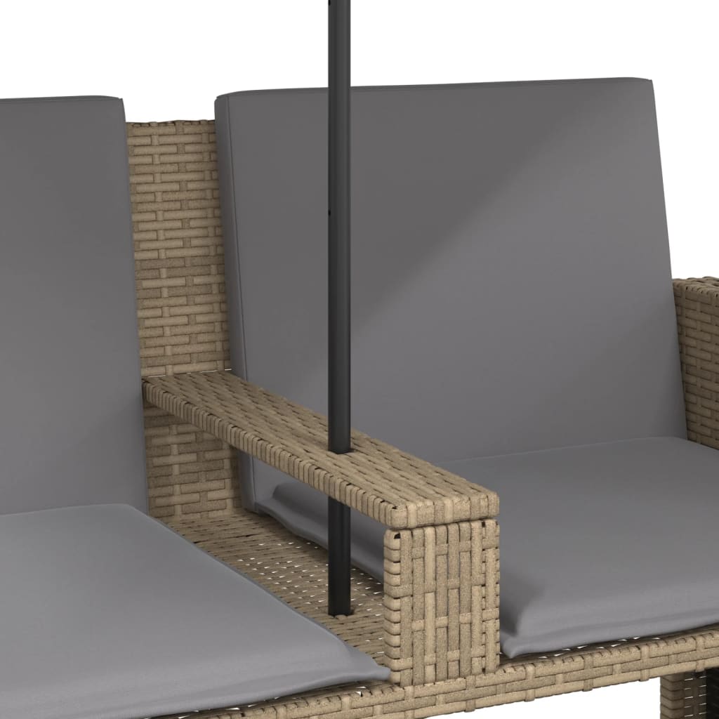 vidaXL Divano Giardino 2Posti Ombrellone e Sgabelli Beige Polyrattan