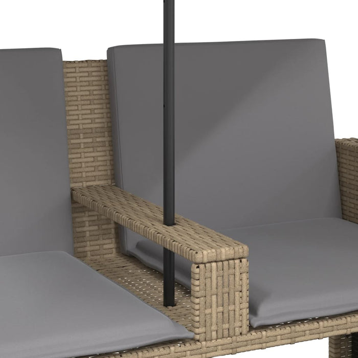 vidaXL Divano Giardino 2Posti Ombrellone e Sgabelli Beige Polyrattan