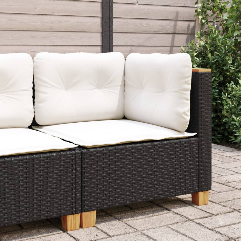 Divano Angolare da Giardino con Cuscini Nero in Polyrattan 365902