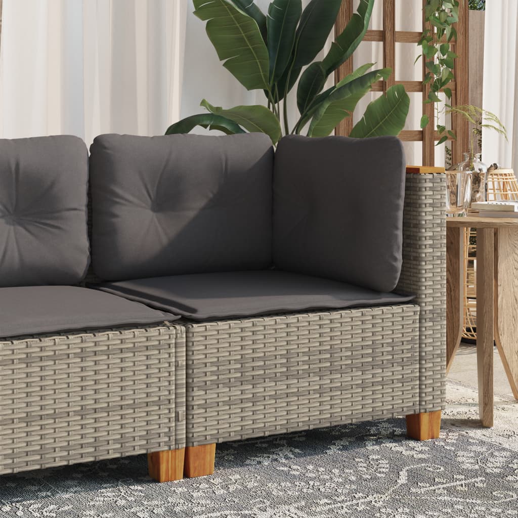 Divano Angolare da Giardino con Cuscini Grigio in Polyrattan 365903